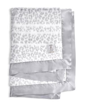NEW Little Giraffe Luxe Leopard Faux Fur Baby Blanket Gray Satin Trim